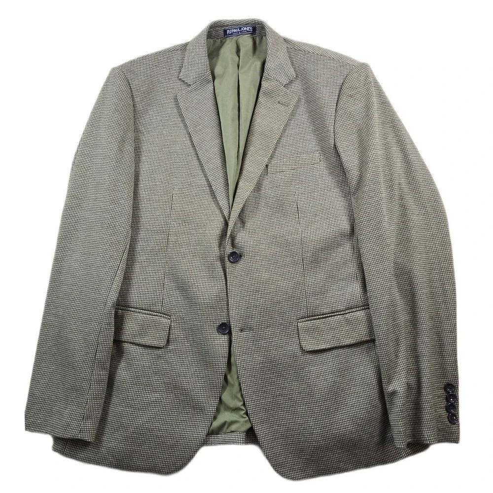 PJ Paul Jones Blazer Mens Large Olive Green Houndstooth Golf Sport Coat